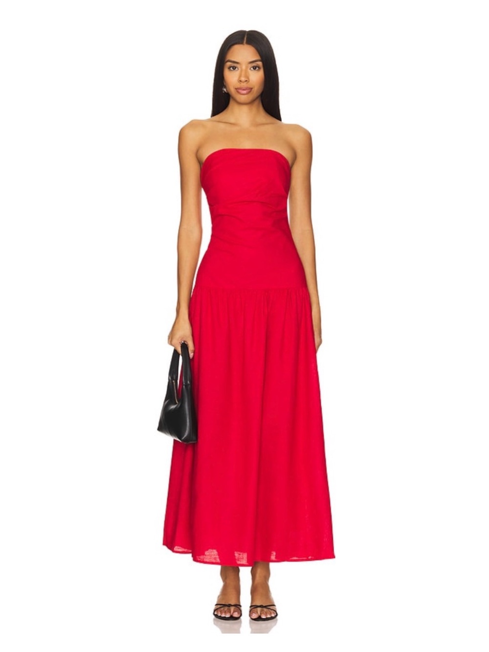 SNDYS Red Strapless Drop-Waist Dress